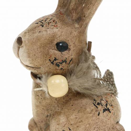 Floristik24 Decoratieve figuren konijnen met veer en houten parelbruin assorti 7cm x 4,9cm H 10cm 2st