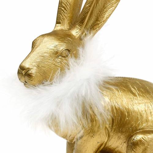 Floristik24 Paashaas met Veer Boa Lente Decoratie Konijntje Gouden Pasen Decoratie