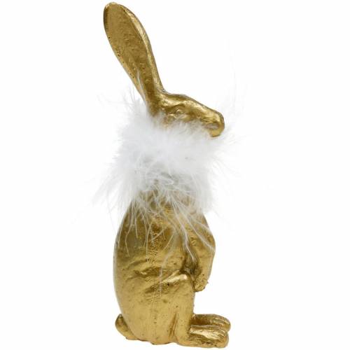 Floristik24 Rechtopstaande konijnen, gouden paasdecoratie, lente, paashazen met veren 3st