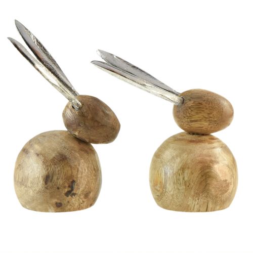 Artikel Konijn Hout Metaal Naturel Zilver H10/12,5cm 2 st