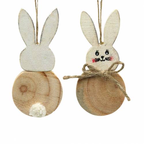 Floristik24 Paashaas om op te hangen crème, naturel hout assorti H10,5cm 8 st