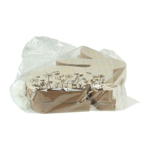 Artikel Bunny Wood Zittend Bloemenpatroon Naturel Wit 24×24cm 2 st