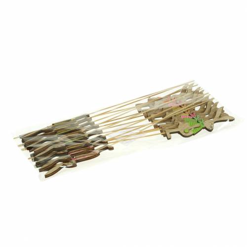 Floristik24 Paashaas met stok hout assorti naturel 11cm 16 st