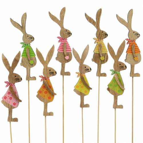 Floristik24 Paashaas met stok hout assorti naturel 11cm 16 st