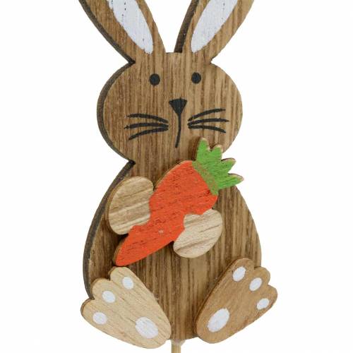 Artikel Paasdecoratie konijn met stok hout assorti natuur H8,5cm 16st