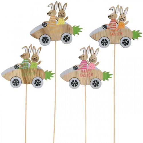 Decoratieve plug konijn in de auto houten paasdecoratie wortel 9×7,5cm 16 st