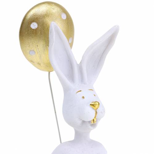 Floristik24 Konijntje met ballon zittend wit, goud H13.5cm 2st