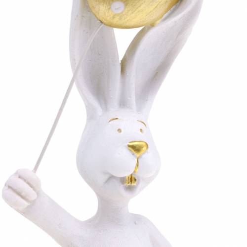 Floristik24 Paashaas met ballon staand wit goud H18cm 2st