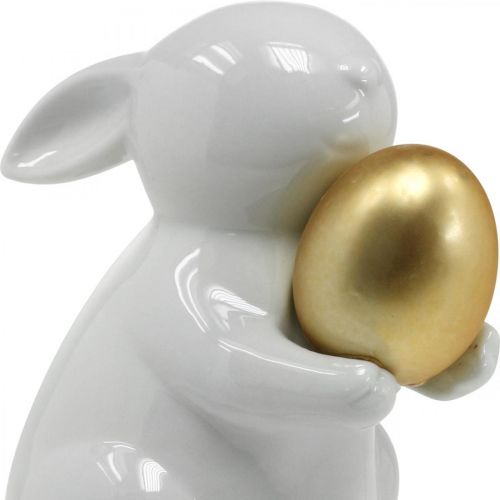 Floristik24 Konijn met gouden ei keramiek, Paasdecoratie elegant wit, goud H15cm