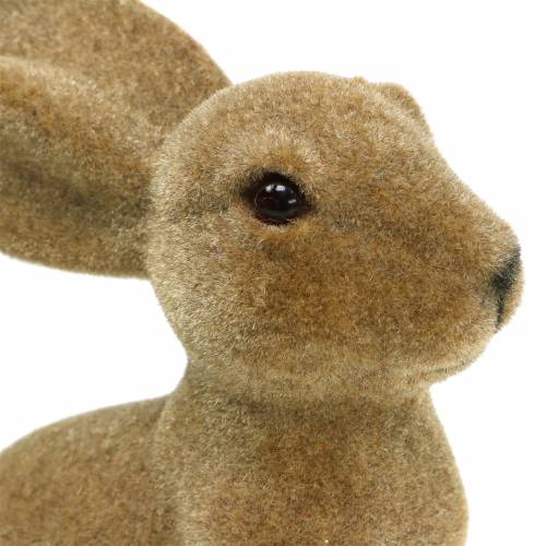 Paasdecoratie konijn zittend flocked bruin H19cm 2st