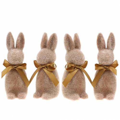 Floristik24 Bunny flocked lichtbruin 16cm 4st