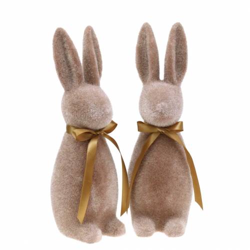 Floristik24 Bunny flocked bruin 30cm 2st