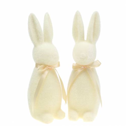 Floristik24 Bunny flocked wit crème H30cm 2st