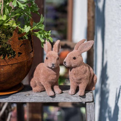 Artikel Konijn gevlokt bruin 11cm, 13,5cm 6 st