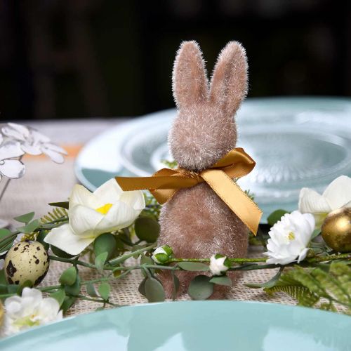 Floristik24 Bunny flocked lichtbruin 16cm 4st