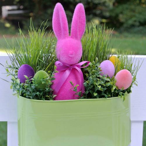 Floristik24 Bunny gevlokt roze H42cm