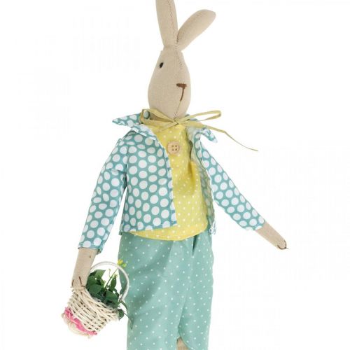 Artikel Stof paashaas, konijntje met kleren, paasdecoratie, konijntje jongen H46cm