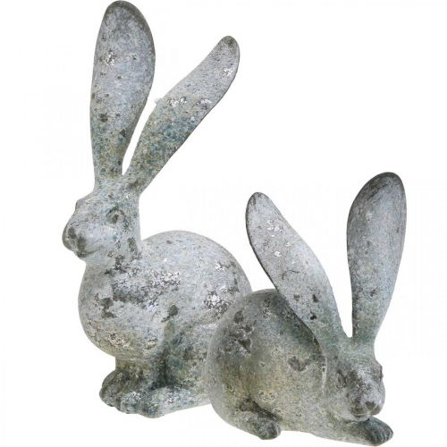 Artikel Decoratief konijntje, tuinfiguur in betonlook, shabby chic, paasdecoratie met zilveren accenten H21/14cm, set van 2