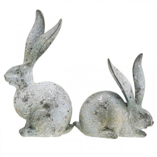 Artikel Decoratief konijntje, tuinfiguur in betonlook, shabby chic, paasdecoratie met zilveren accenten H21/14cm, set van 2