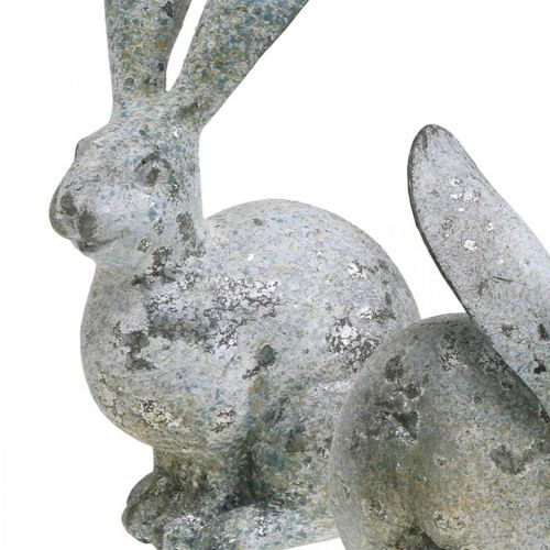 Artikel Decoratief konijntje, tuinfiguur in betonlook, shabby chic, paasdecoratie met zilveren accenten H21/14cm, set van 2
