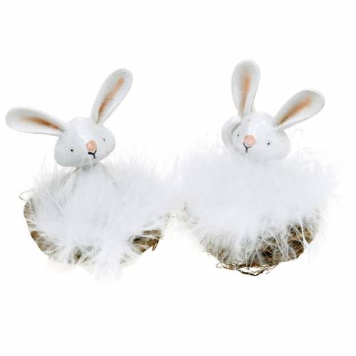 Floristik24 Paashaas in het nest, lentedecoratie, decoratie konijn, paasdecoratie, konijnfiguur wit 4st