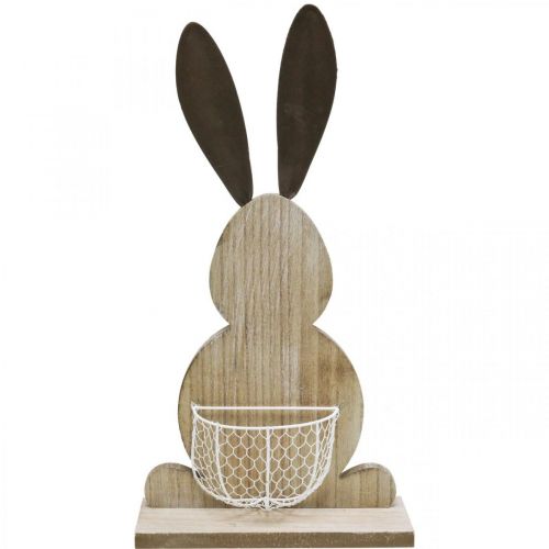 Floristik24 Houten konijn met mand, lentedecoratie, paashaas met plantenmand natuur, wit H48cm