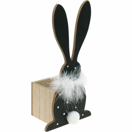 Bunny Planter Feather Boa Zwart, Wit Gestippelde Houten Paashaas