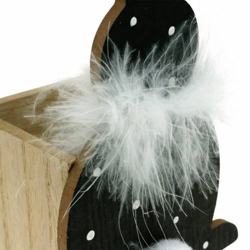 Floristik24 Bunny Planter Feather Boa Zwart, Wit Gestippelde Houten Paashaas
