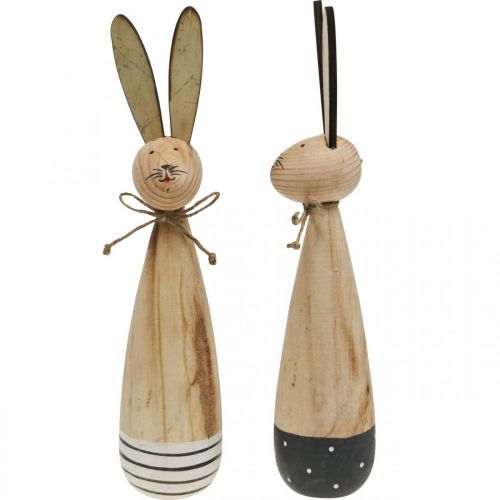Floristik24 Houten konijnen, paasdecoratie, lente naturel, zwart en wit H21.5cm set van 2