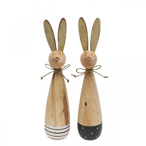 Floristik24 Houten konijnen, paasdecoratie, lente naturel, zwart en wit H21.5cm set van 2