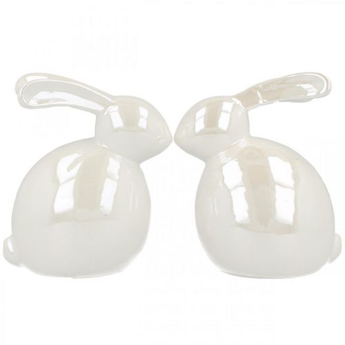 Floristik24 Paashaas, lentedecoratie, decoratief konijntje wit, parelmoer H12.5cm 2st