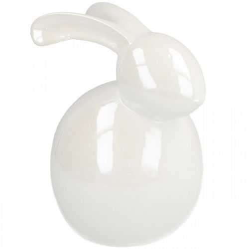 Artikel Keramiek konijn, paasfiguur, lentedecoratie, paashaas wit, parelmoer H17cm