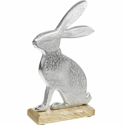 Floristik24 Bunny Zilver Metalen Houten Basis Paashaas Decoratie Pasen