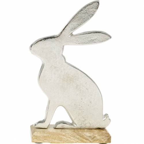 Floristik24 Bunny Zilver Metalen Houten Basis Paashaas Decoratie Pasen