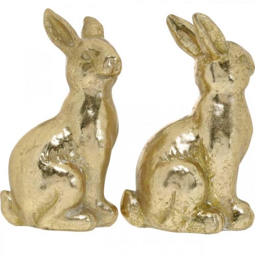 Artikel Decoratief konijn goud zittend, konijn om te versieren, paar paashazen, H16.5cm 2st