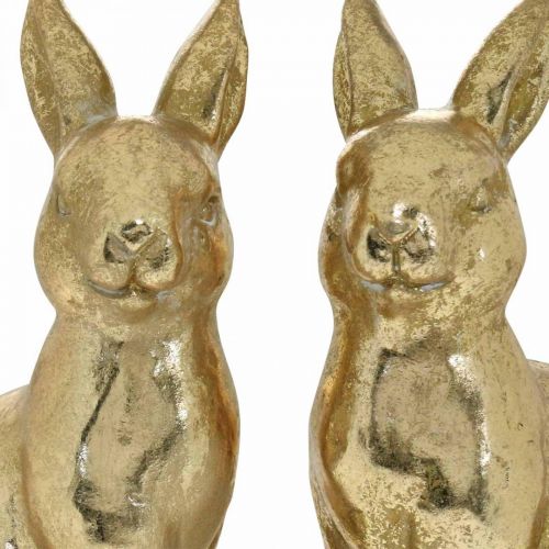 Decoratief konijntje goud zittend, konijntje om te versieren, paar paashazen, H16.5cm 2st