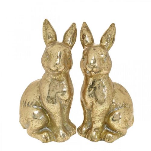 Artikel Bunny goud decoratie zittend antiek look Paashaas H12.5cm 2st