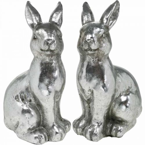 Artikel Deco konijn zittend paasdecoratie zilver vintage H17cm 2st