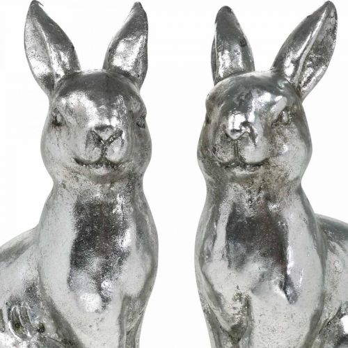 Artikel Decoratieve konijn zittend Paasdecoratie zilver vintage H17cm 2 st