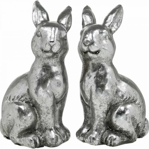Artikel Decoratieve konijn zittend Paasdecoratie zilver vintage H13cm 2 st.