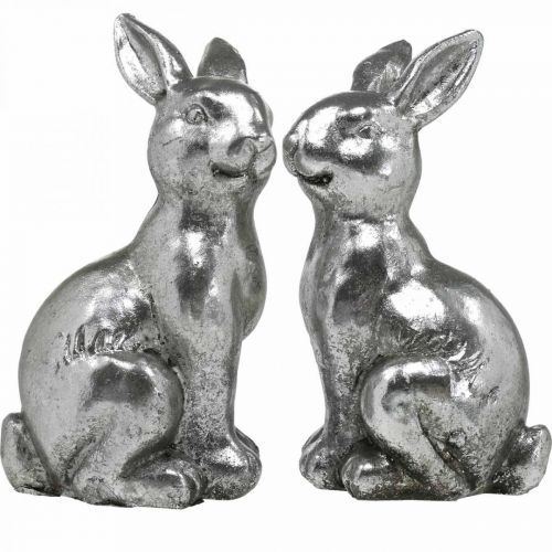 Artikel Decoratieve konijn zittend Paasdecoratie zilver vintage H13cm 2 st.