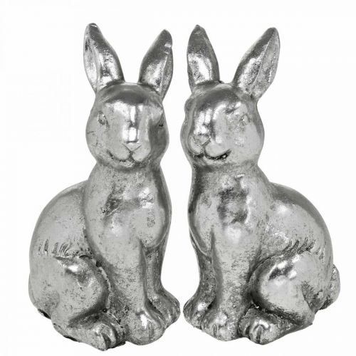 Artikel Deco konijn zittend paasdecoratie zilver vintage H13cm 2st