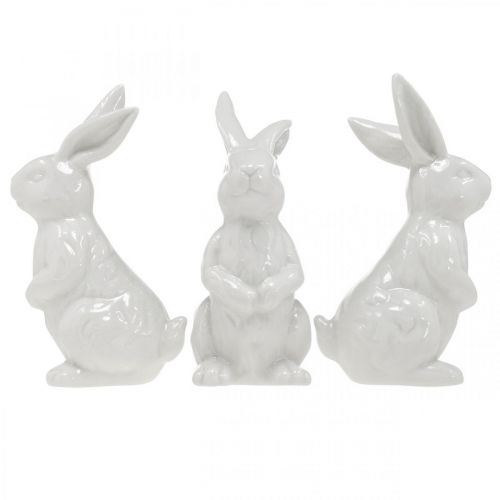 Floristik24 Keramiek konijn zittend witte paashaas paasdecoratie H14.5cm 3st