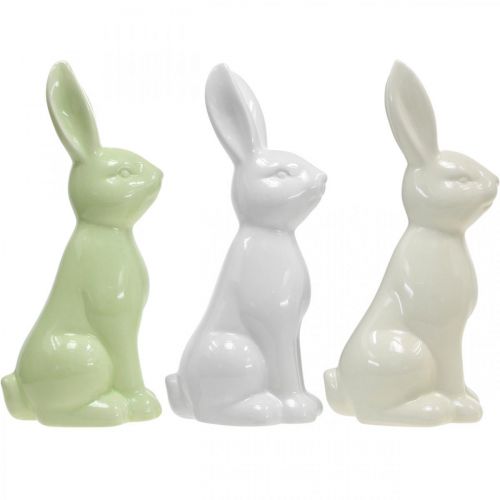 Floristik24 Konijn Keramiek Wit, Crème, Groen Paashaas Deco Figuur H13cm 3st