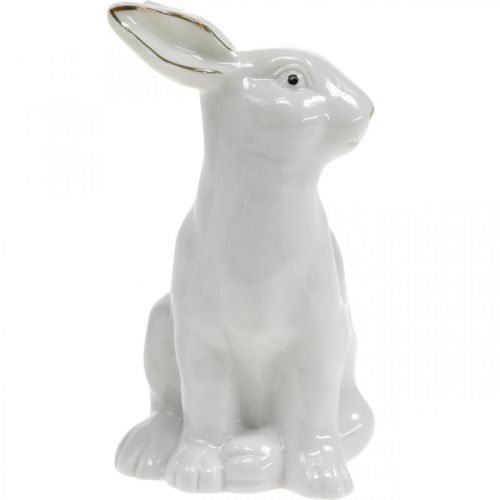 Artikel Paashaas wit-goud, lentedecoratie, keramiek figuur wit, goud H13cm 2st