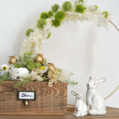 Artikel Paashaas wit-goud, lentedecoratie, keramiek figuur wit, goud H13cm 2st