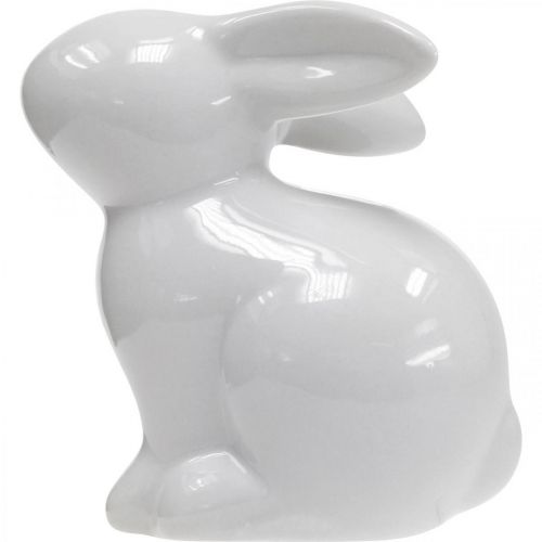 Floristik24 Decoratieve haas keramiek wit paashaas zittend H8.5cm 4st