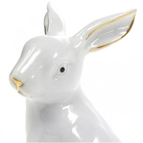 Artikel Paashaas wit-goud, lentedecoratie, keramiek figuur wit, goud H13cm 2st