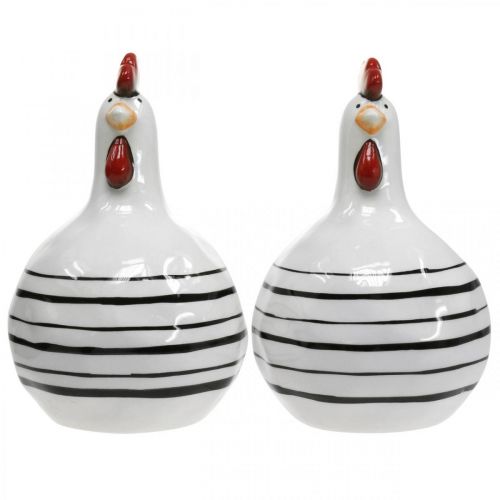 Artikel Decoratief kip zwart-wit gestreept keramiek figuur Pasen H17cm 2st