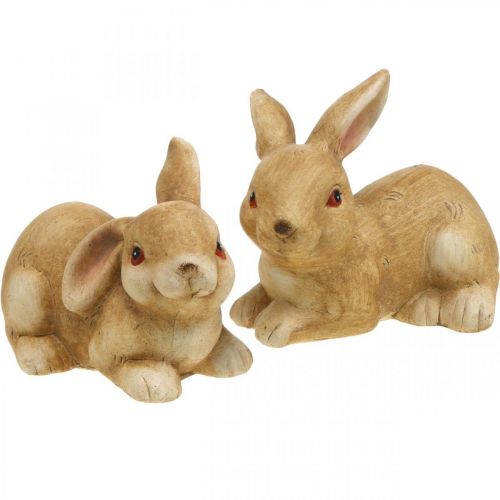 Paashaas liggend bruin keramiek konijn paar decoratieve figuur 15.5cm 2st